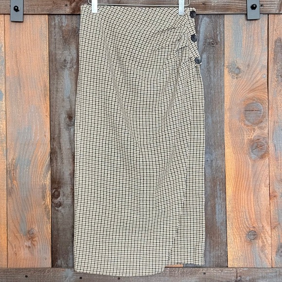 Zara Dresses & Skirts - Zara Houndstooth Side Button Midi Skirt Brown Black Plaid Womens Medium